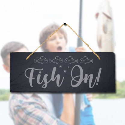 Fish In The Sea Laser Engraved Hanging Slate Fishing Reel Ocean Plaque Sign