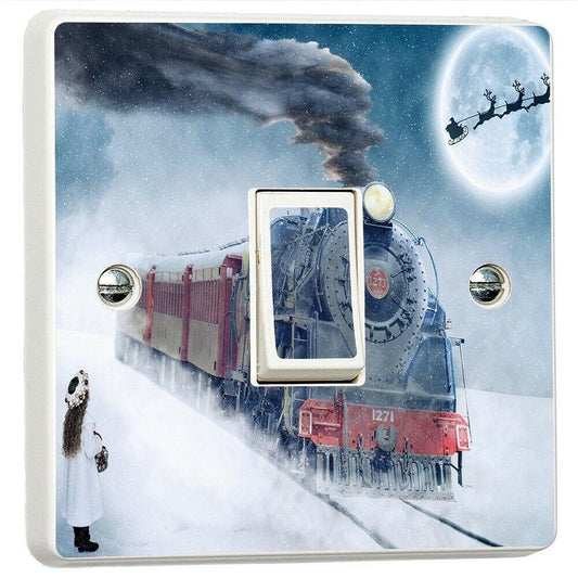 Christmas Train Reindeers Light Switch Sticker Cover Vinyl Skin Wall Decal