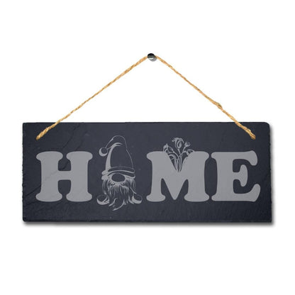 Home With Gnome Laser Engraved Hanging Slate Garden Home Decor Plaque Sign