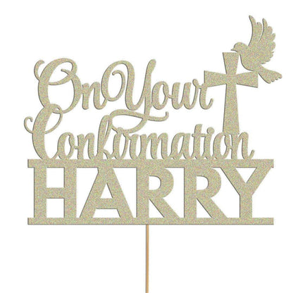 Personalised Glitter Dove Cake Topper: Confirmation, Birthday