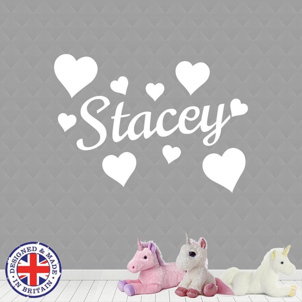 Personalised Name Custom Vinyl Sticker Hearts Wall Art Boys Girls Kids Bedroom