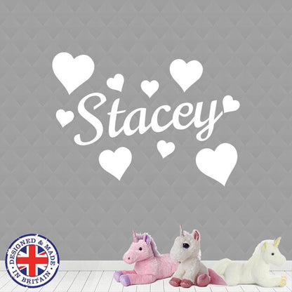 Personalised Name Custom Vinyl Sticker Hearts Wall Art Boys Girls Kids Bedroom
