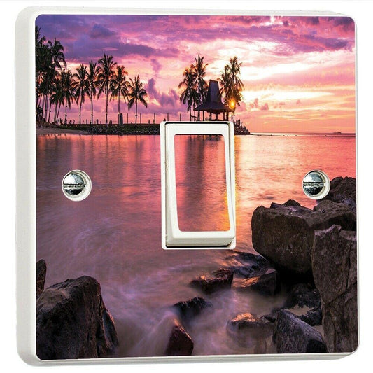 Tropical Beach At Sunset Light Switch Sticker Cover Vinyl Skin Wall Decal