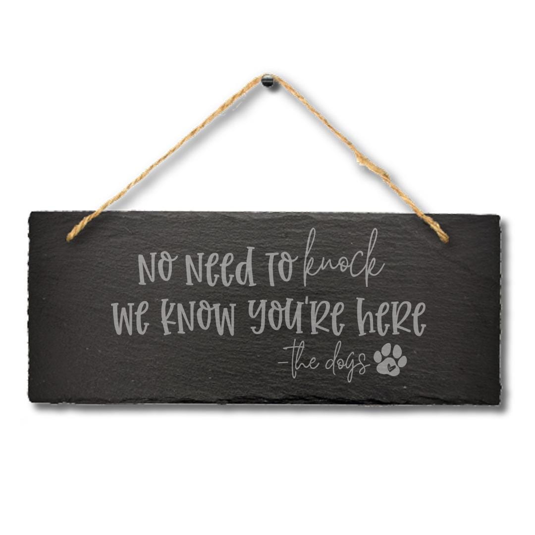 No Need To Knock Hanging Slate Engraved Sign Kitten Dog Lovers Plaque Home Gift