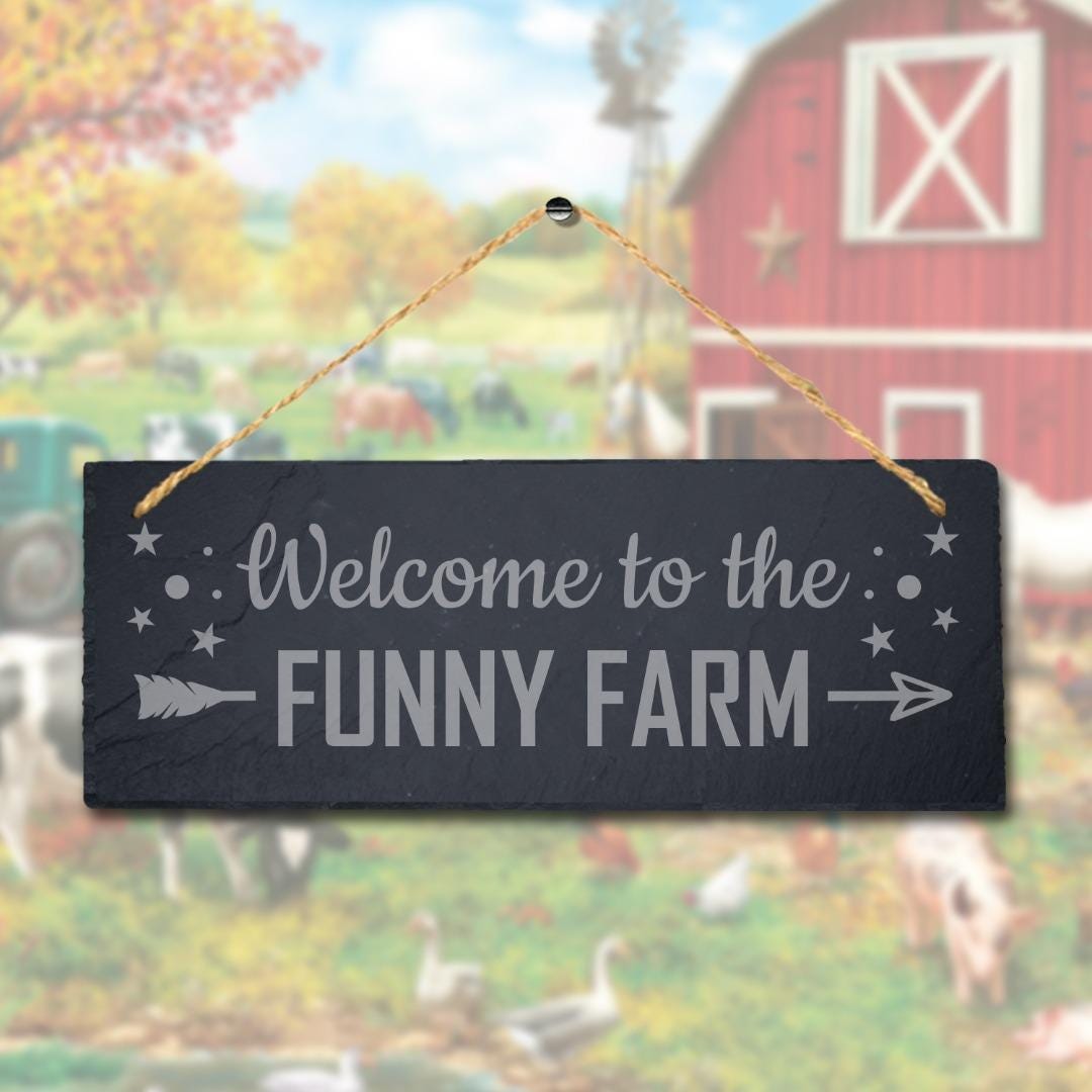 Welcome Hanging Slate Sign Laser Engraved Plaque Funny Farm Farmhouse Home Gift