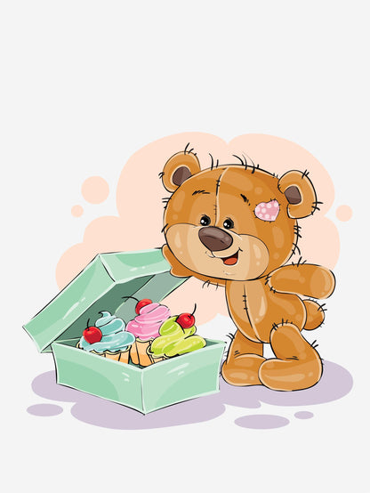 Teddy Bear Cupcakes Art Print: Scandinavian Nursery Wall Decor