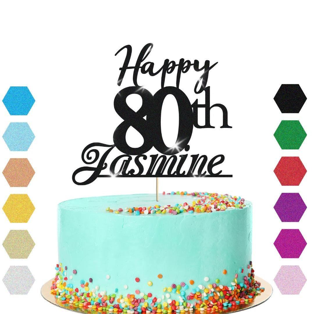 Personalised Name 80th Birthday Glitter Cake Topper Party Cake Decoration Gift