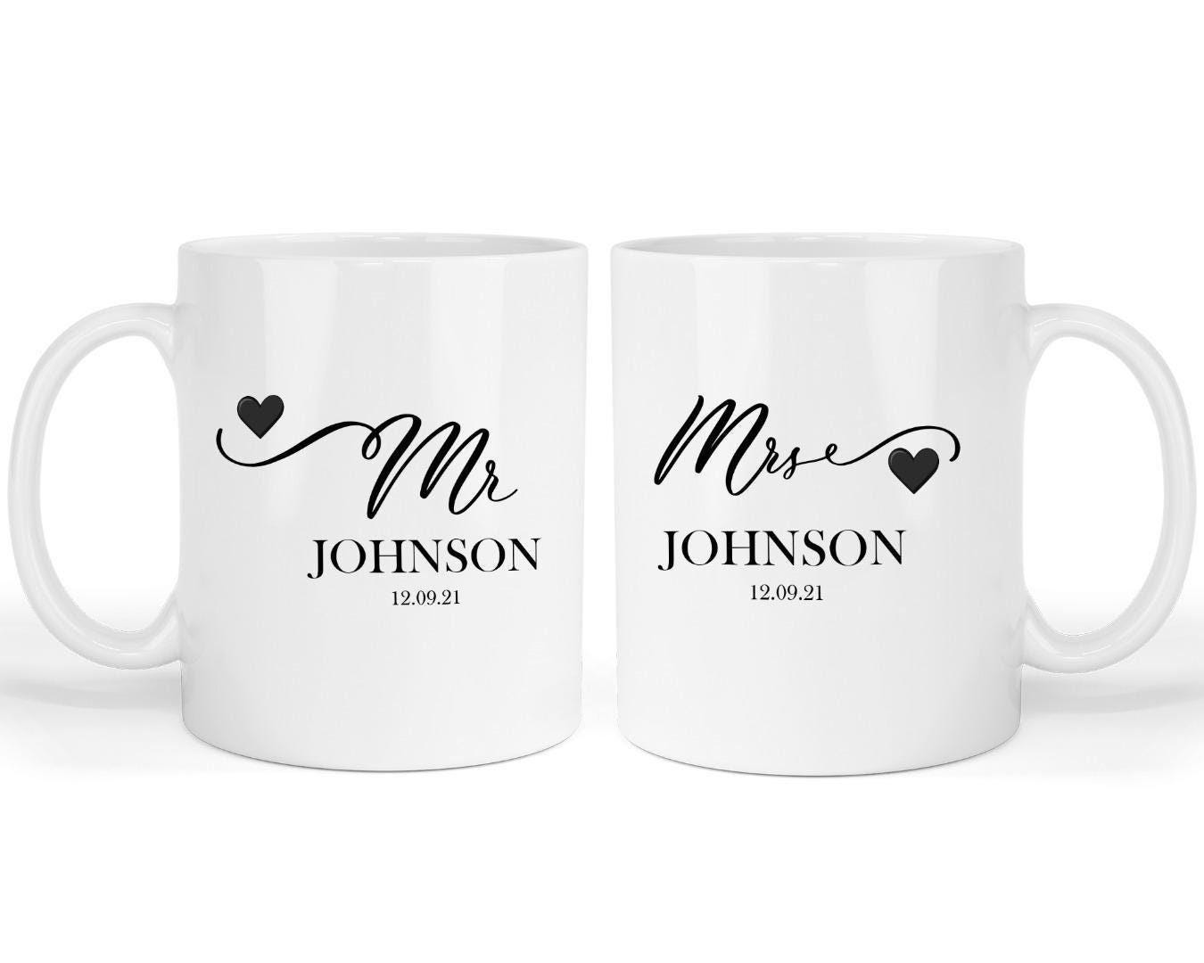 Personalised Mr. & Mrs. Mug Set, Custom Wedding Anniversary Gift