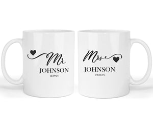 Personalised Mr. & Mrs. Mug Set, Custom Wedding Anniversary Gift