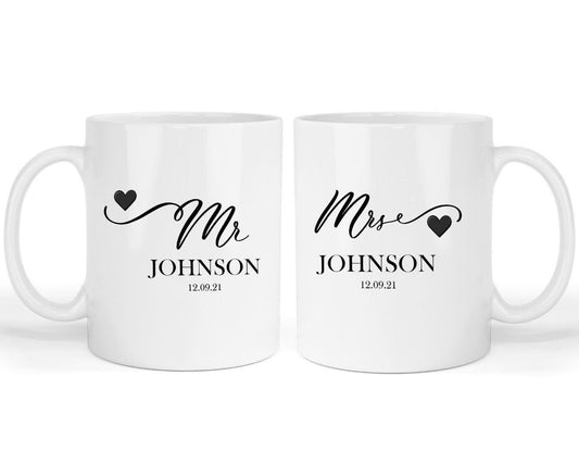 Personalised Mr. & Mrs. Mug Set, Custom Wedding Anniversary Gift