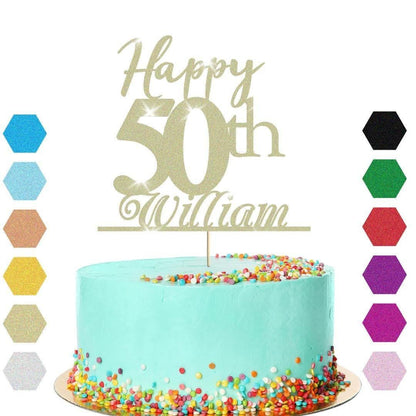 Personalised Name 50th Birthday Glitter Cake Topper Party Cake Decoration Gift