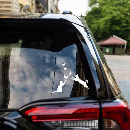 Playful Cat & Butterfly Car Window Bumper Sticker Vinyl Decal