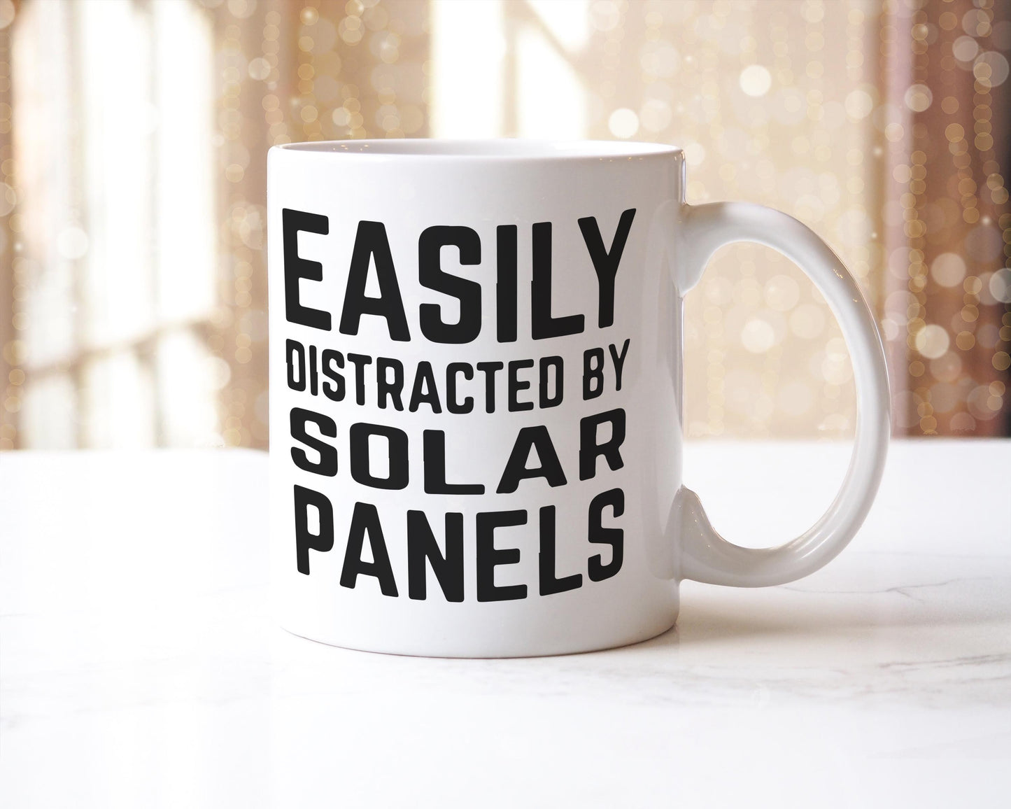 Easily Distracted By Solar Panels Mug: Funny Coffee Cup Gift