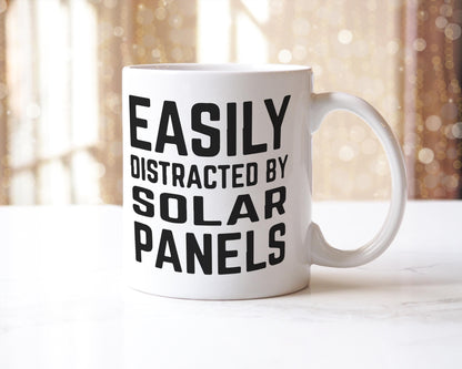 Easily Distracted By Solar Panels Mug: Funny Coffee Cup Gift