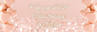 2 Personalised Rose Gold Pink Heart Birthday Party Celebration Banners Posters