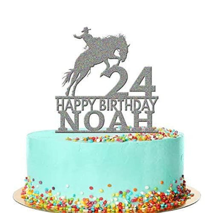 Personalised Acrylic Cowboy Horse Boys Birthday Cake Topper Decoration Gift