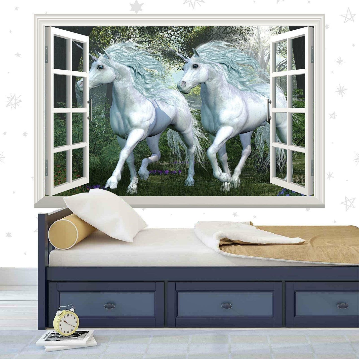 Unicorn Window View Wall Decal: Fantasy Girls Bedroom Mural