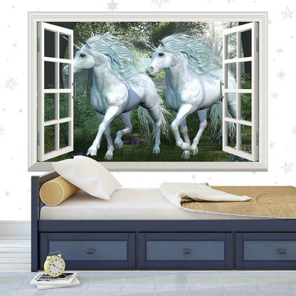 Unicorn Window View Wall Decal: Fantasy Girls Bedroom Mural