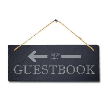Guest Book Right Way Arrow Engraved Hanging Slate Wedding Venue Plaque Sign