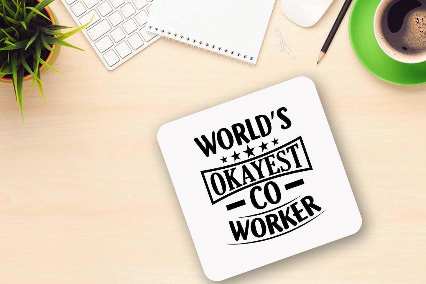 Worlds Okayest Coworker Novelty Mug & Coaster Funny Office Workspace Manager Tea Cup Gift