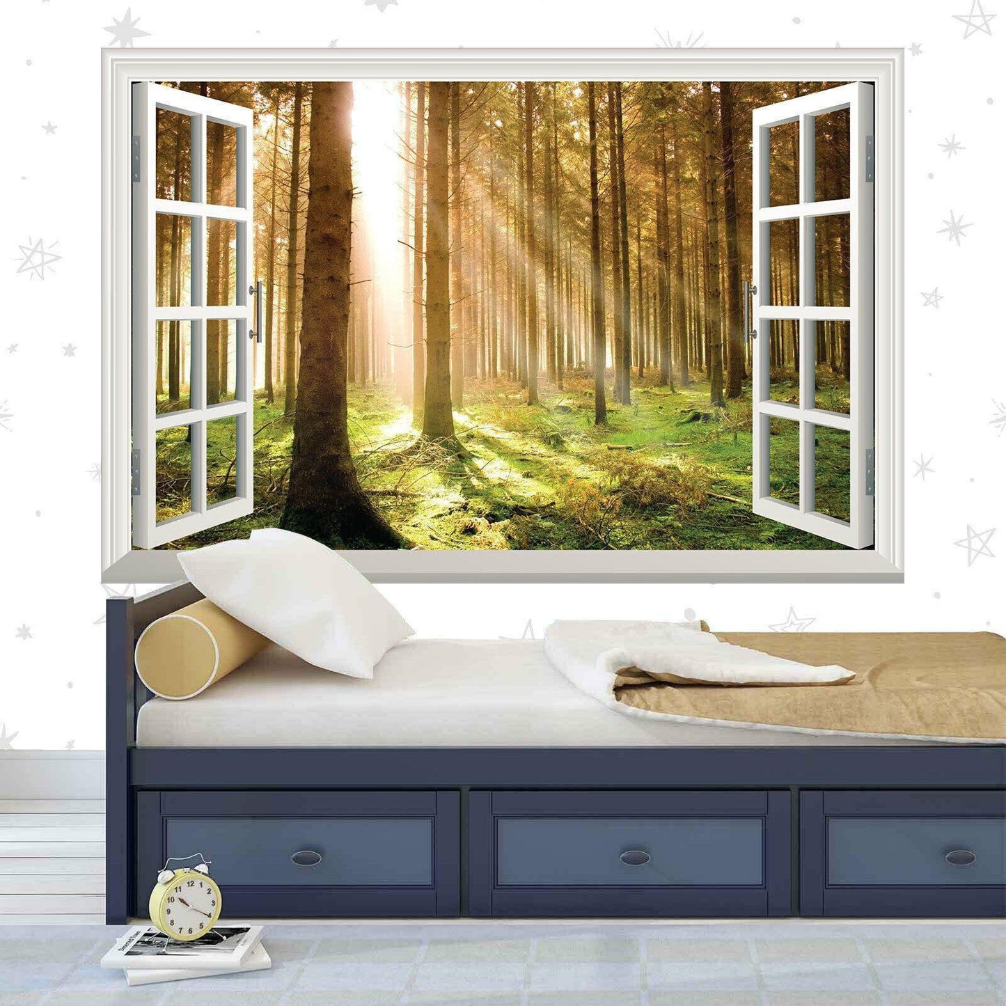 Forest Wall Sticker Dawn Woodland 3d Window View Effect Wall Decal Office Vinyl