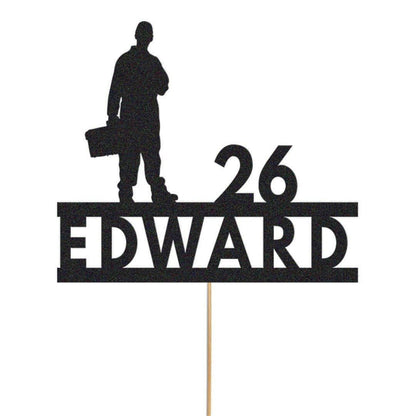 Personalised Builder Plumber Birthday Cake Topper Electrician Cake Decoration Any Name Age