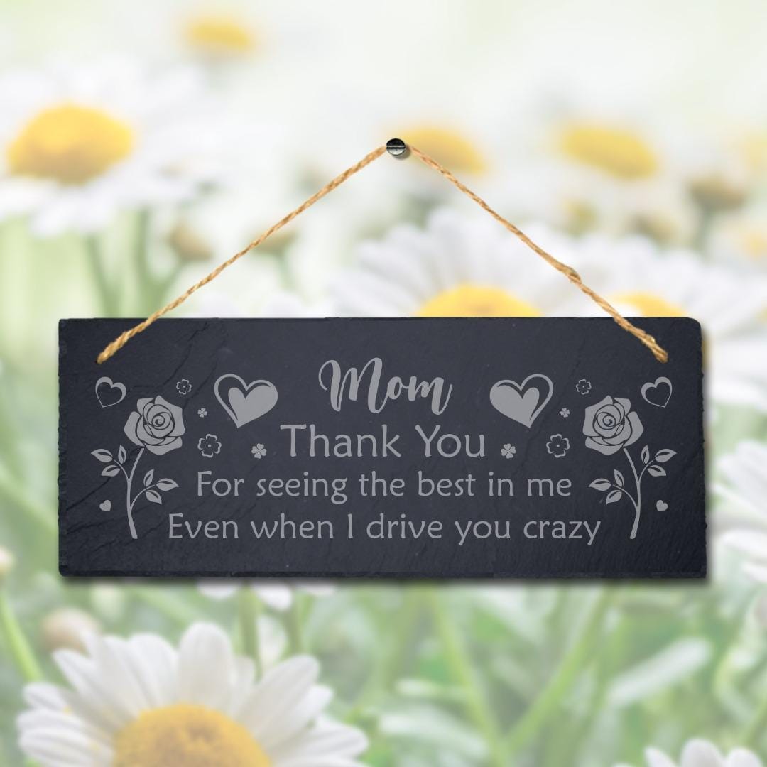 Engraved Slate Mom Plaque: Thank You Gift with Jute Rope
