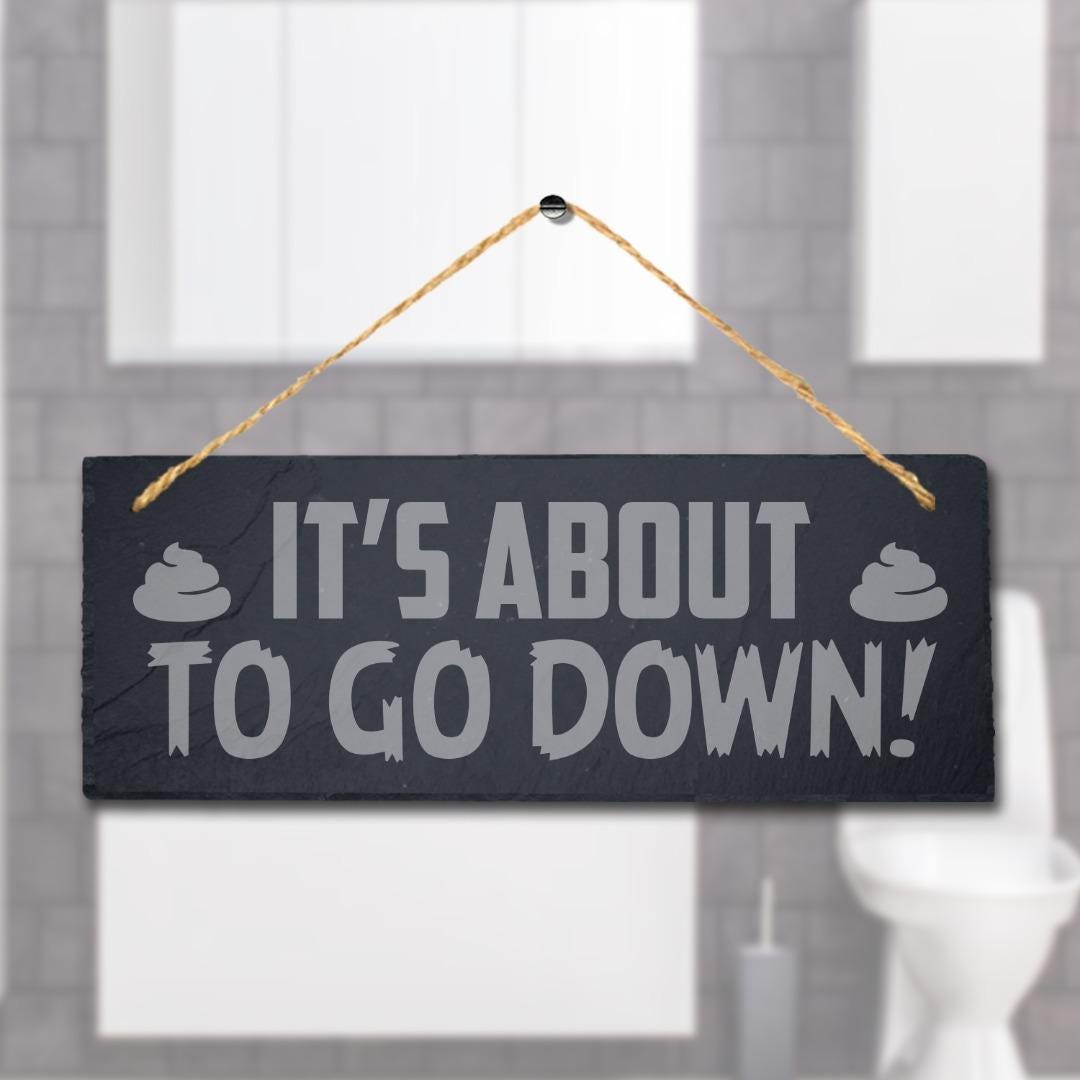 Wc Hanging Slate Sign Engraved Plaque Funny Toilet Restroom Washroom Home Gift