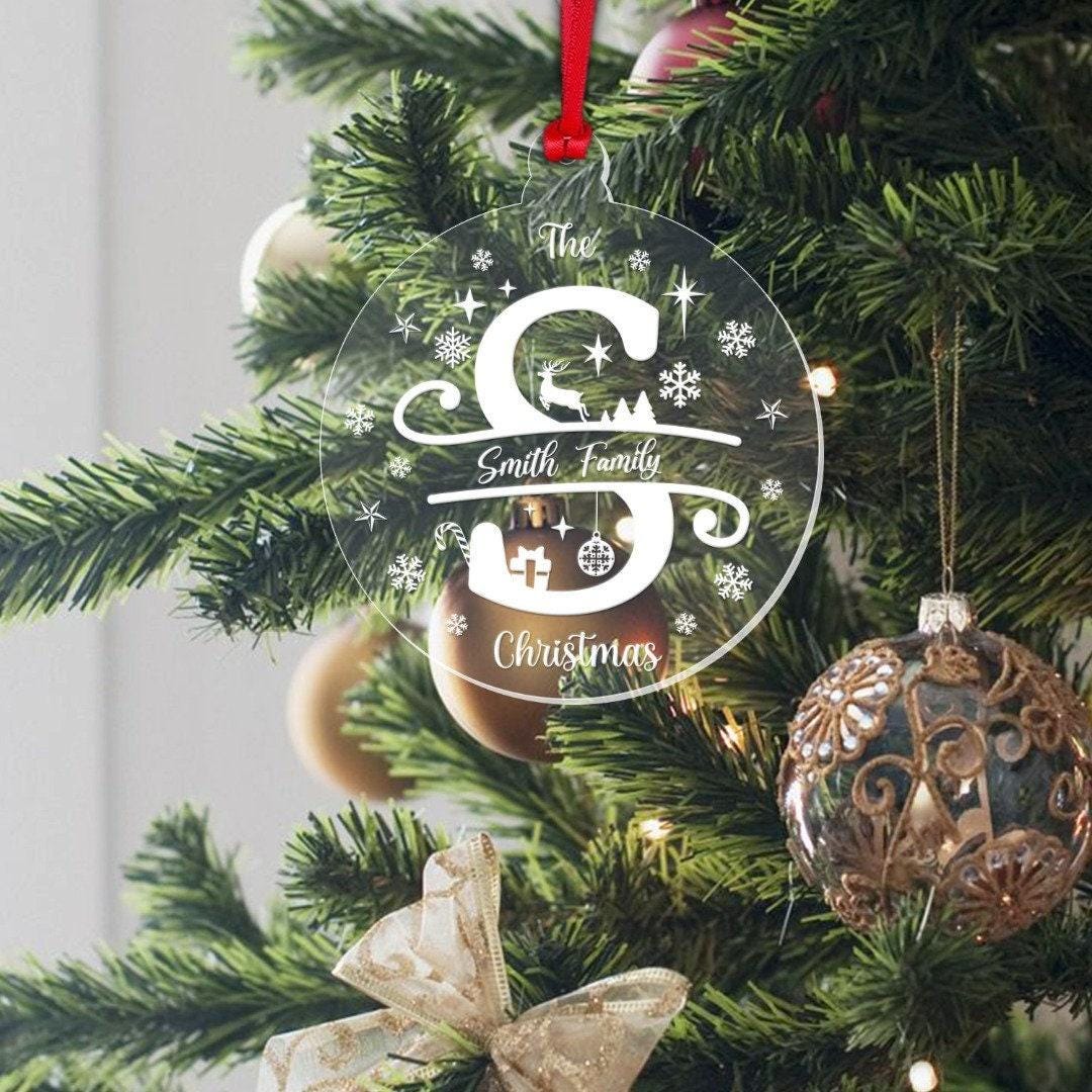 Personalised Christmas Bauble Family Name Monogram Xmas Decoration Gift 2 Sizes