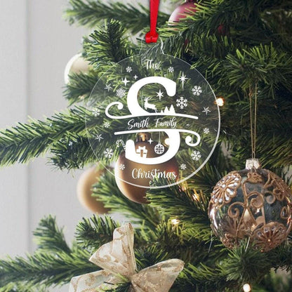 Personalised Christmas Bauble Family Name Monogram Xmas Decoration Gift 2 Sizes