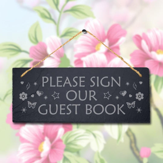 Welcome Guest Book Engraved Hanging Slate Wedding Party Christening Plaque Sign