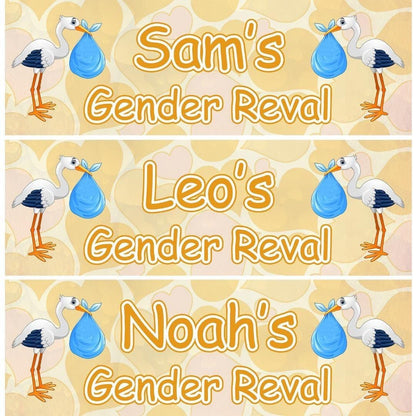 2 Personalised Stork Gender Reveal Party Celebration Banners Baby Announcement Decoration Posters