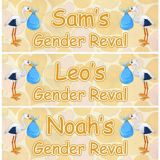 2 Personalised Stork Gender Reveal Party Celebration Banners Baby Announcement Decoration Posters
