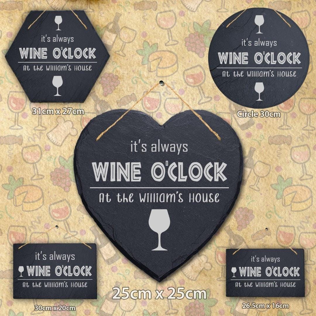 Wine Oclock Personalised Hanging Slate Sign Bar Decor Engraved Gift Custom