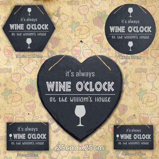 Wine Oclock Personalised Hanging Slate Sign Bar Decor Engraved Gift Custom
