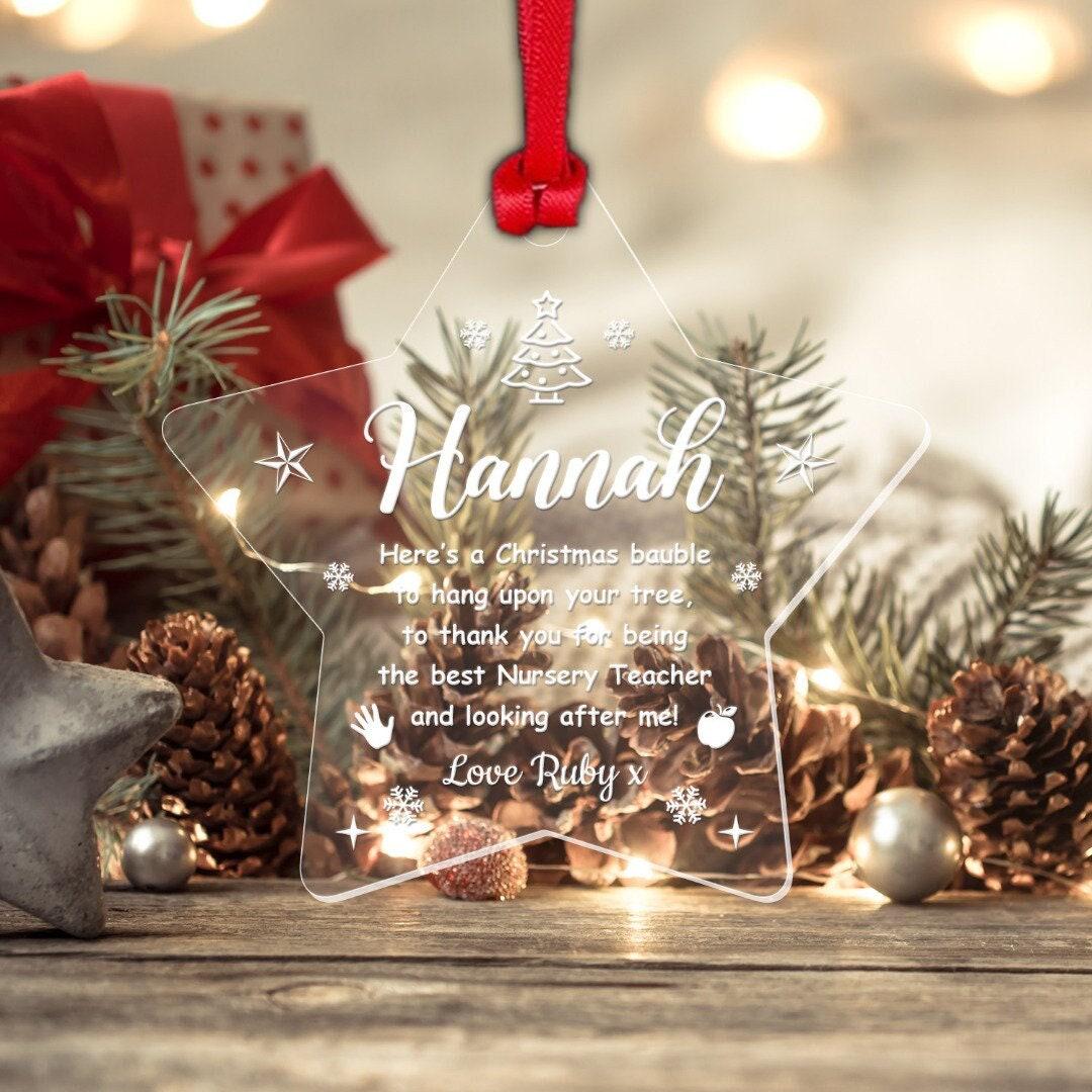 Personalised Nursery Teacher Christmas Bauble Thank You Gift Xmas Star Decoration