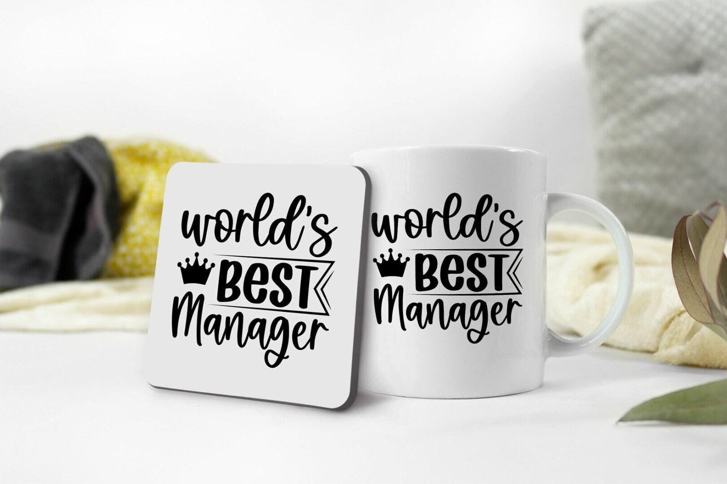 Worlds Best Manager Funny Ceramic Novelty Mug & Coaster Coffee Tea Cup Gift Office Workspace