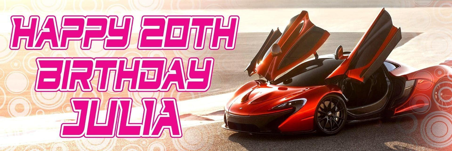 2 Personalised Fast Car Birthday Banners Party Celebration Decoration Posters
