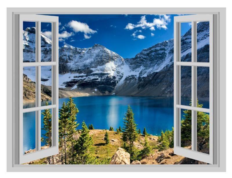 Mountains Lake View Vinyl Wall Decal: 3D Window Sticker (45cm x 60cm)