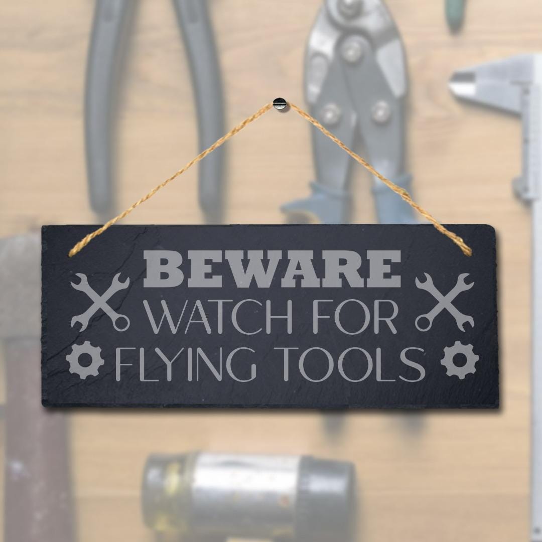 Beware Watch For Flying Laser Engraved Hanging Slate Caution Home Plaque Sign