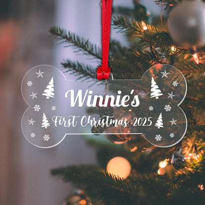 Personalised Dogs First Christmas Bauble Puppy Pet 1st Xmas Gift Tree Decoration