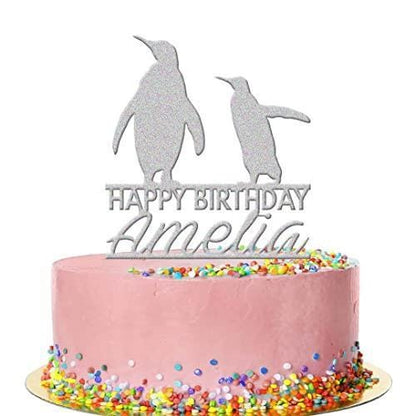 Personalised Acrylic Name Penguin Lovers Animal Birthday Cake Topper Decoration