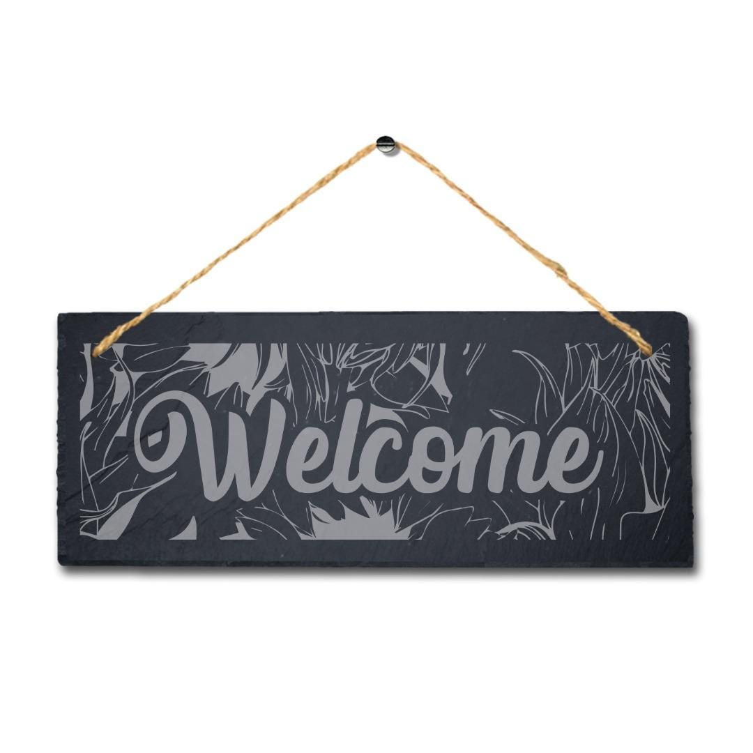 Welcome Laser Engraved Hanging Slate House Garden Home Decor Plaque Sign