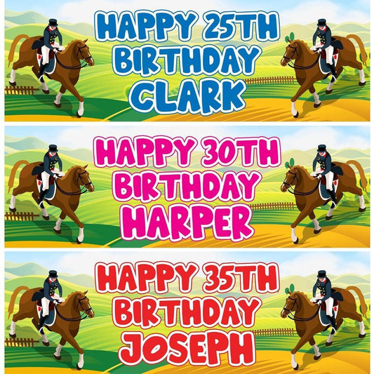 Personalised Horse Racing Birthday Banners: Any Name & Age (Set of 2)