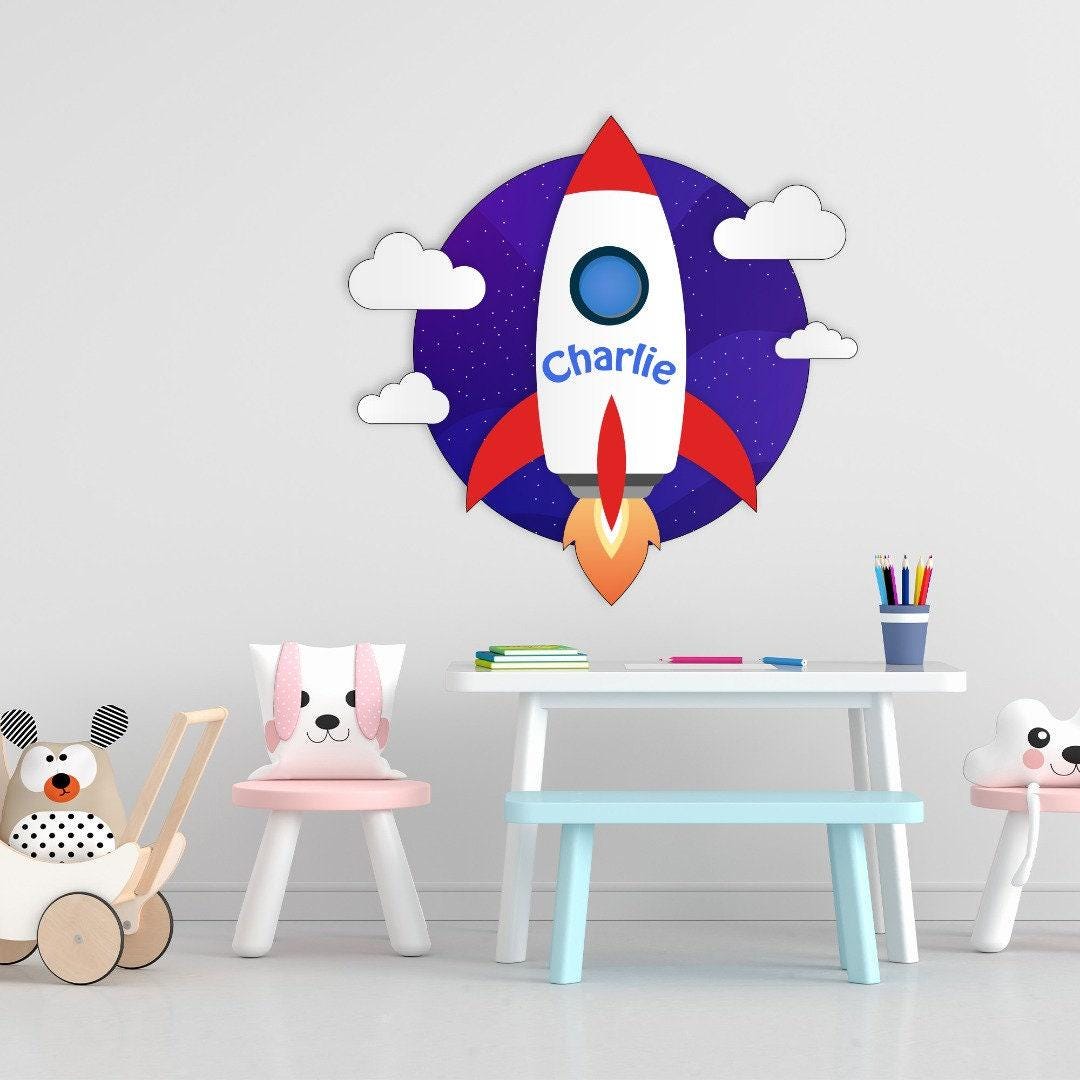 Personalised Rocket Vinyl Wall Decal - Boys Bedroom Nursery Space Art