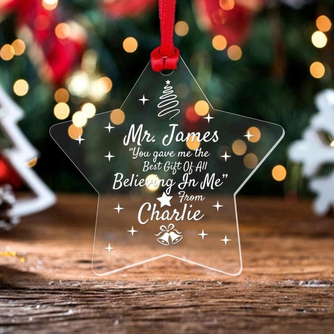 Personalised Teacher Christmas Bauble: Engraved Acrylic Star Keepsake
