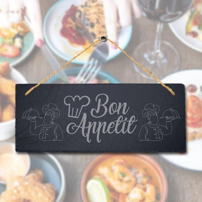 Bon Appetite Laser Engraved Hanging Slate Kitchen Restaurant Home Plaque Sign