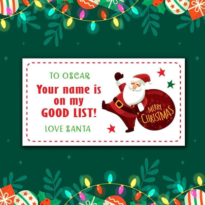 Personalised Christmas Stickers Kids Xmas Gift Present Labels Santa Good List