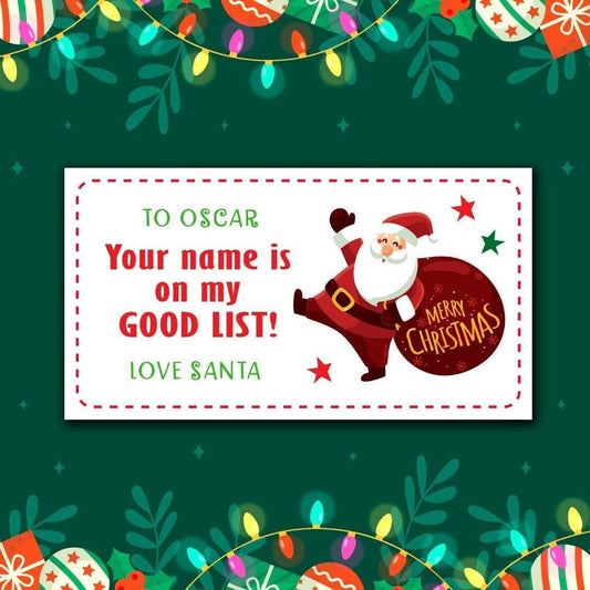 Personalised Christmas Stickers Kids Xmas Gift Present Labels Santa Good List