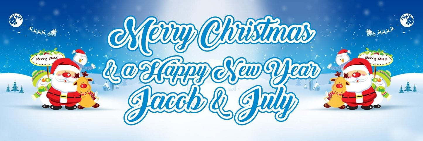 2 Personalised Merry Christmas And Happy New Year Celebration Banners Posters